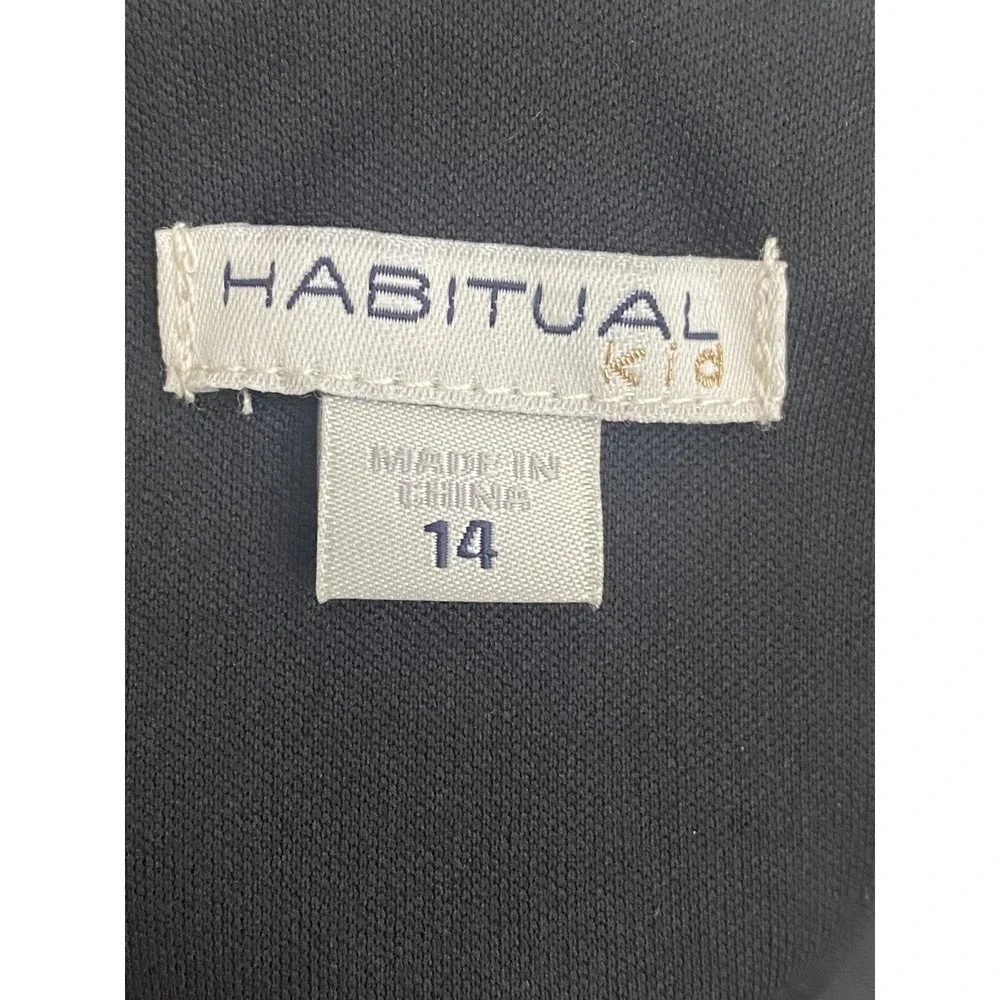 Habitual Girls Dress Black Faux Leather Puff Sleeve Smocked Waist Size 14‎